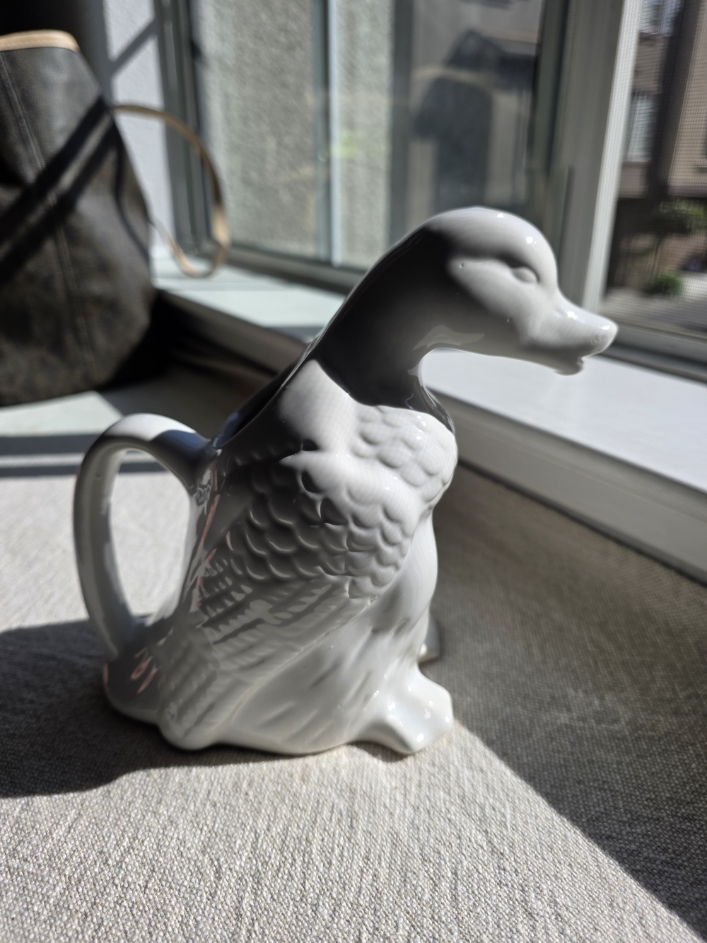 Vintage White Ceramic Duck Creamer Pitcher Mid Century Small Figural Jug